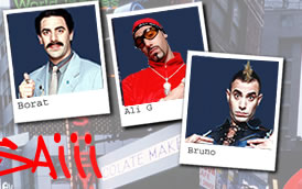 Ali G Picture with photos of Bruno, Borat, and Ali G